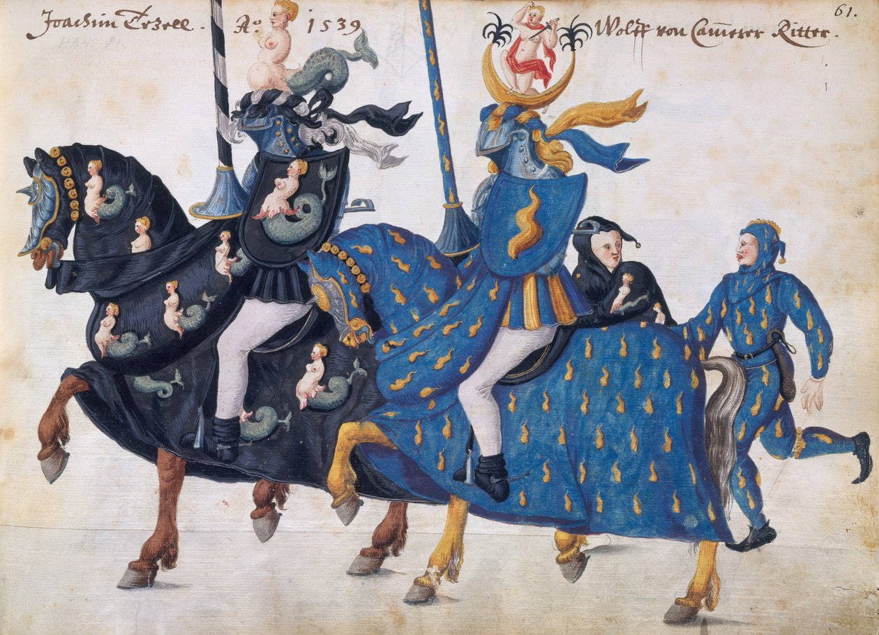 Deltagere udstyret til en turnering, ca. 1640 (pen og blæk, akvarel og vaske) af German School