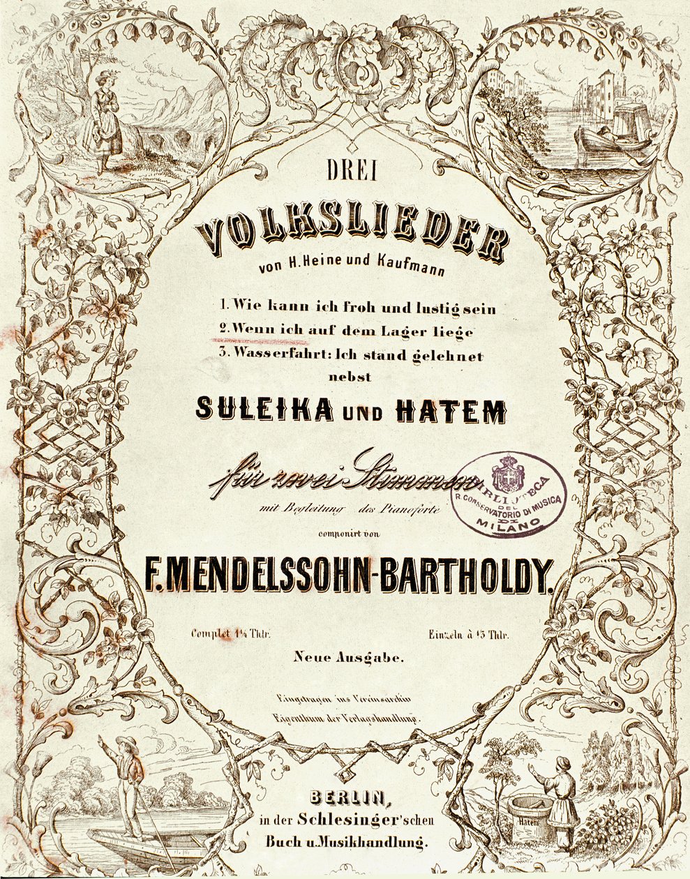 Cover af partituret til Drei Volkslieder af Felix Mendelssohn af German School