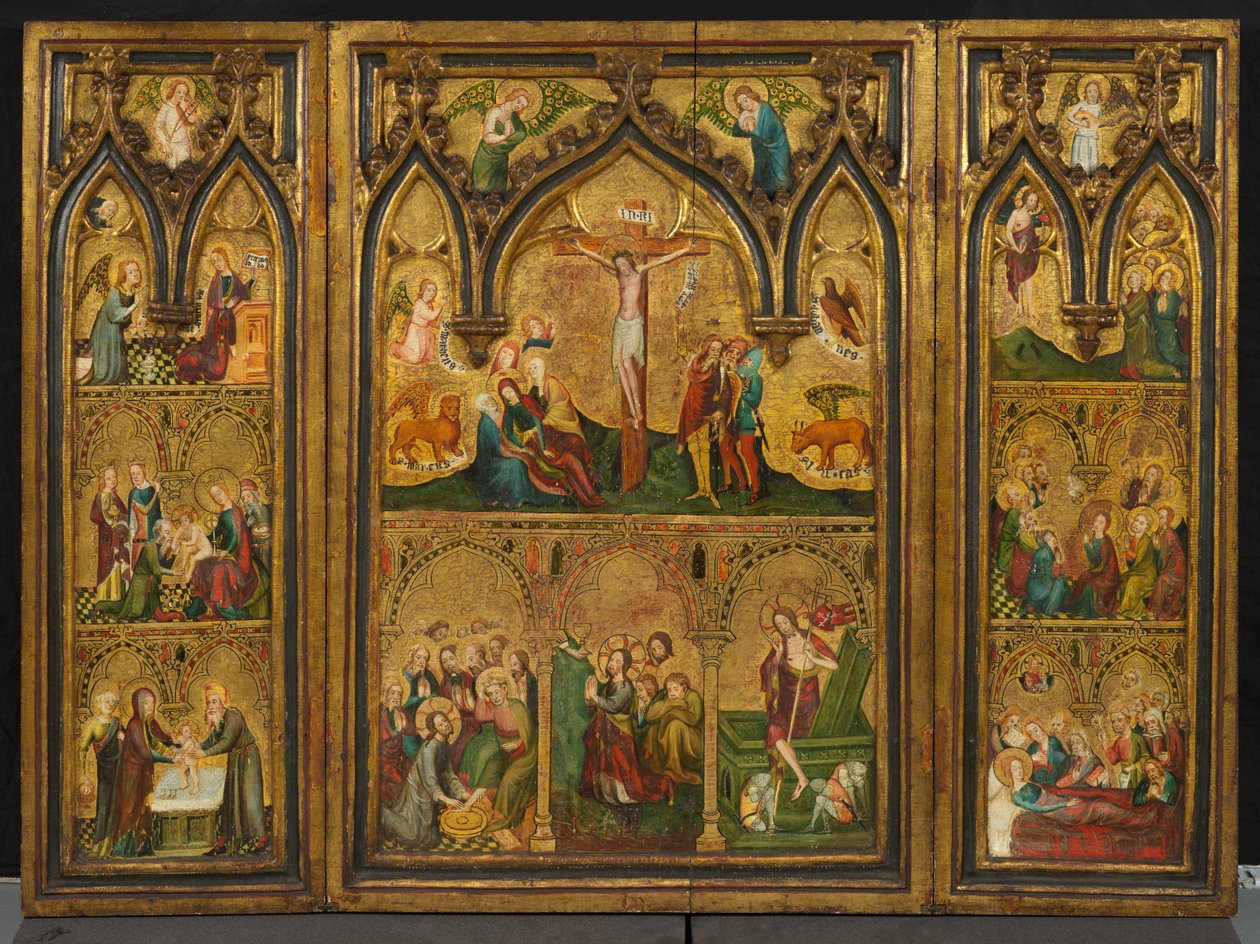 Korsfæstelsestriptykon (tidligere kendt som Estouteville-triptykonen), ca. 1374 (tempera på panel) af German School