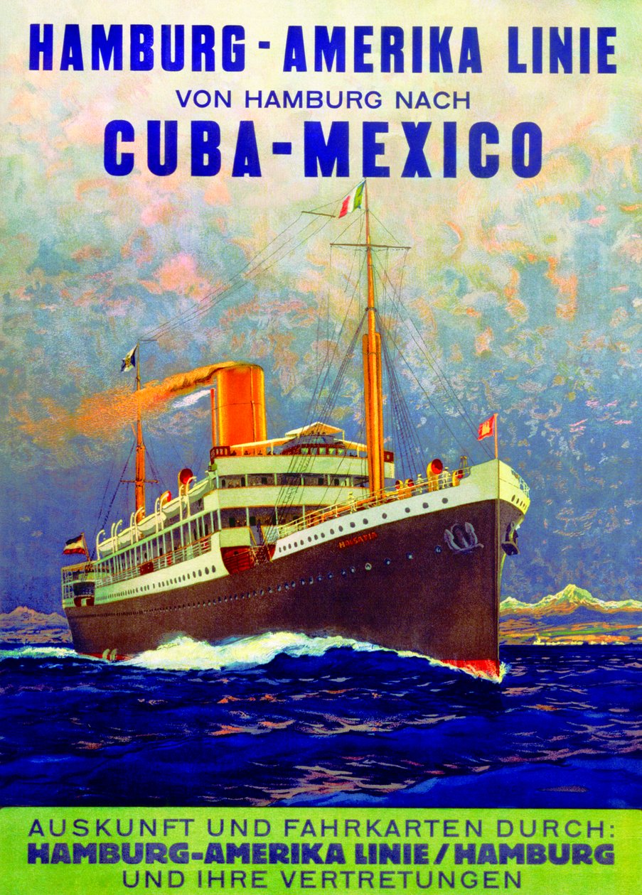 Cuba - Mexico, plakat, der reklamerer for Hamburg American Line, 1899 af German School