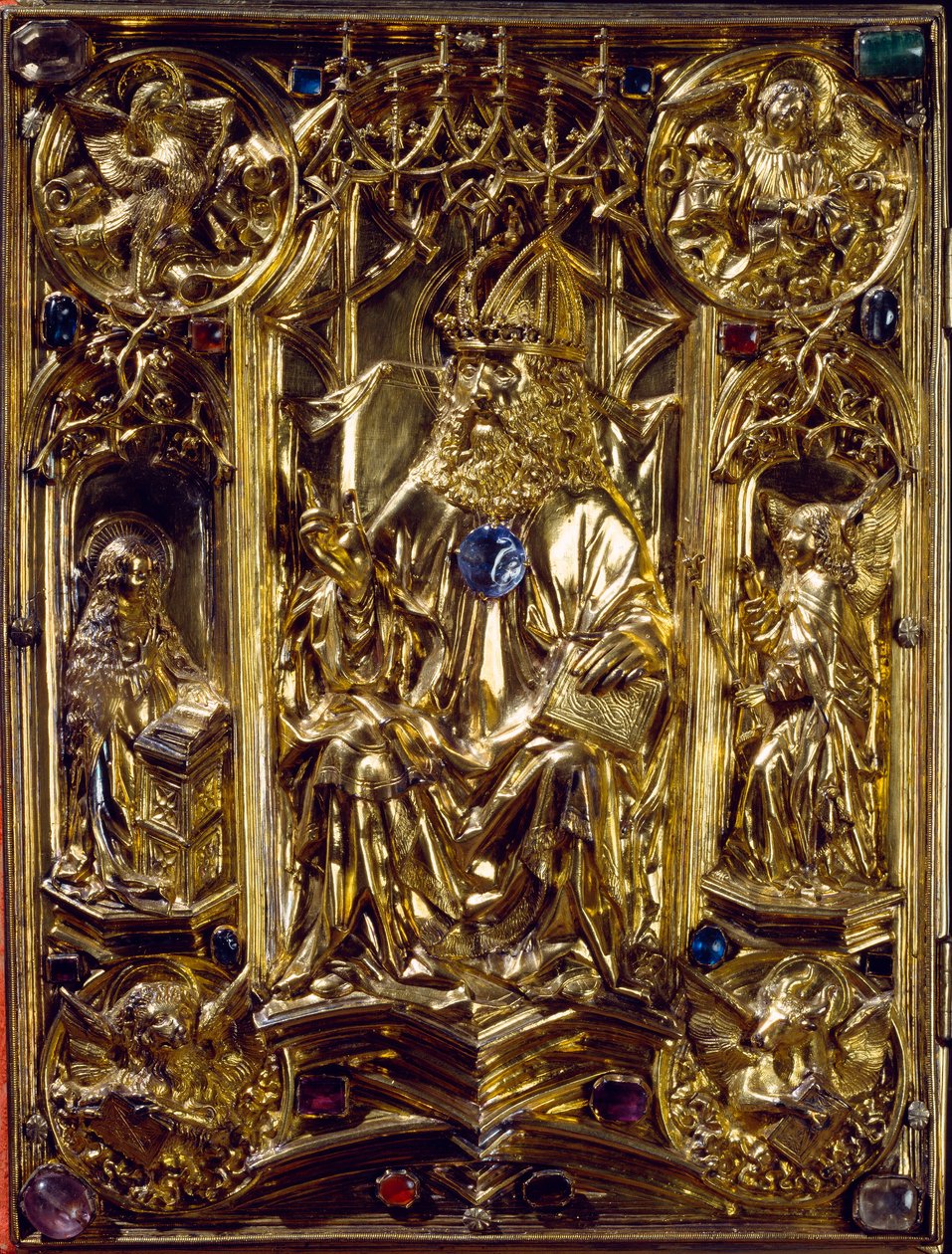 Das Reichsevangeliar Engle og symboler på de fire evangelister. Den evangeliske af Aachen. 8. århundredes Kunsthistorisches Museum, Wien af German School