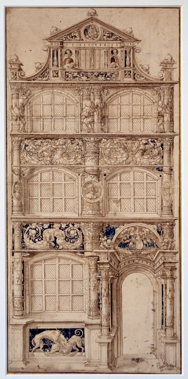 Udsmykning af en husfacade af Hans Holbein Le Jeune (1497-1543) (Ec. All.) Dim. 0,58 x 0,27 m Paris. Louvre-museet af German School