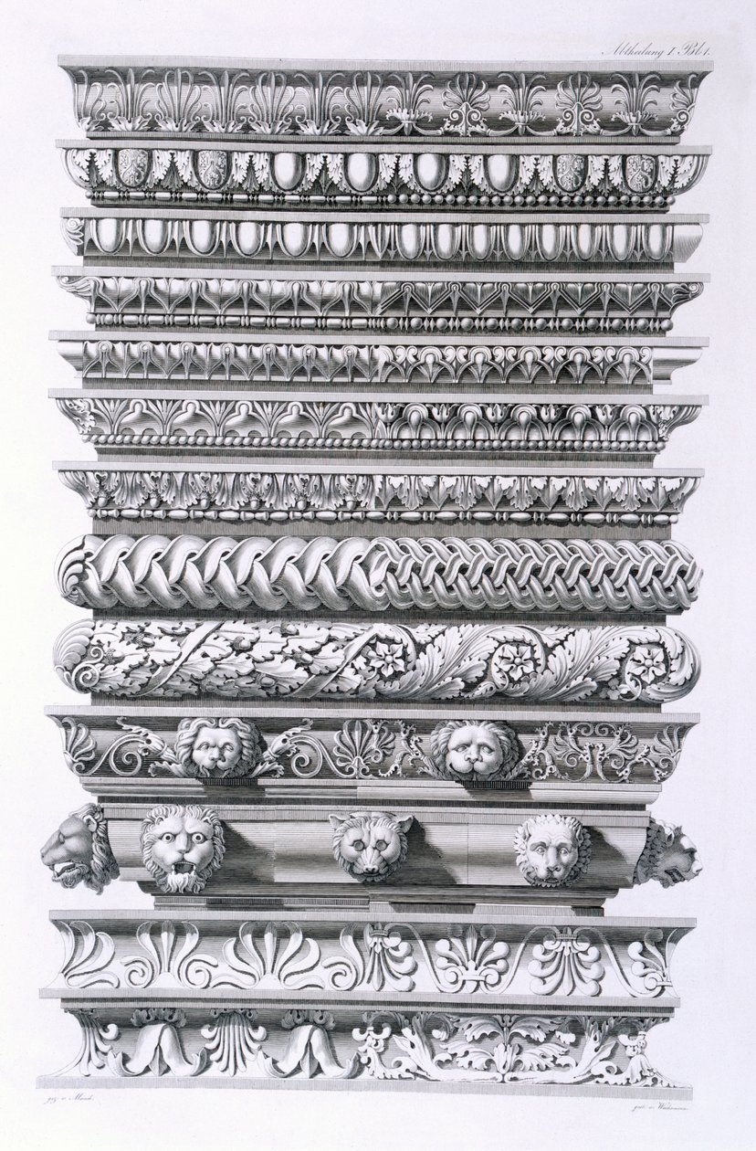 Tegninger til gesimser, 1856 af German School