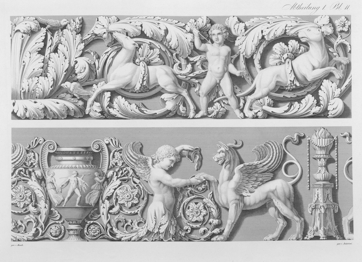 Design til klassiske friser fra Precision Book of Drawings, 1856 af German School