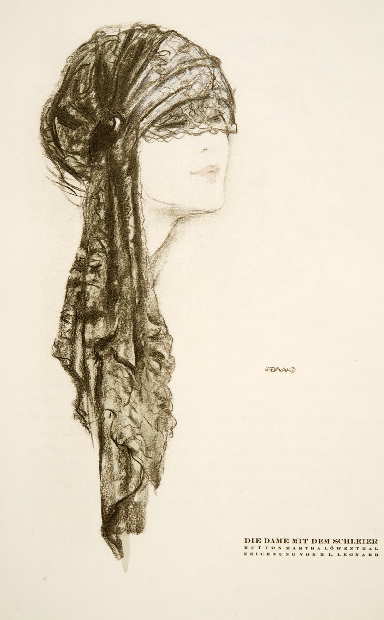 Die Dame mit dem Schleier, hat af Martha Lowenthal, fra Styl, pub.1922 (pochoir print) af German School