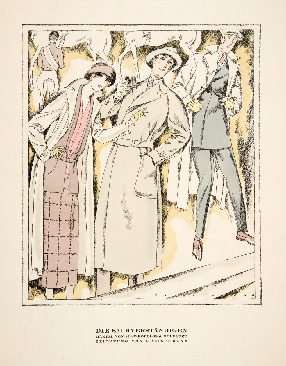 "Die Sachverständigen", reklame for frakker fra Stawropulos  Moldauer, fra Styl, pub.1922 (pochoir print) af German School