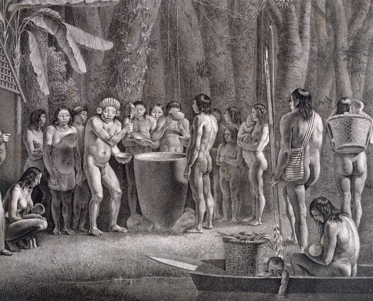 Coroados-stammens drikkefestival, ca. 1835-50 af German School