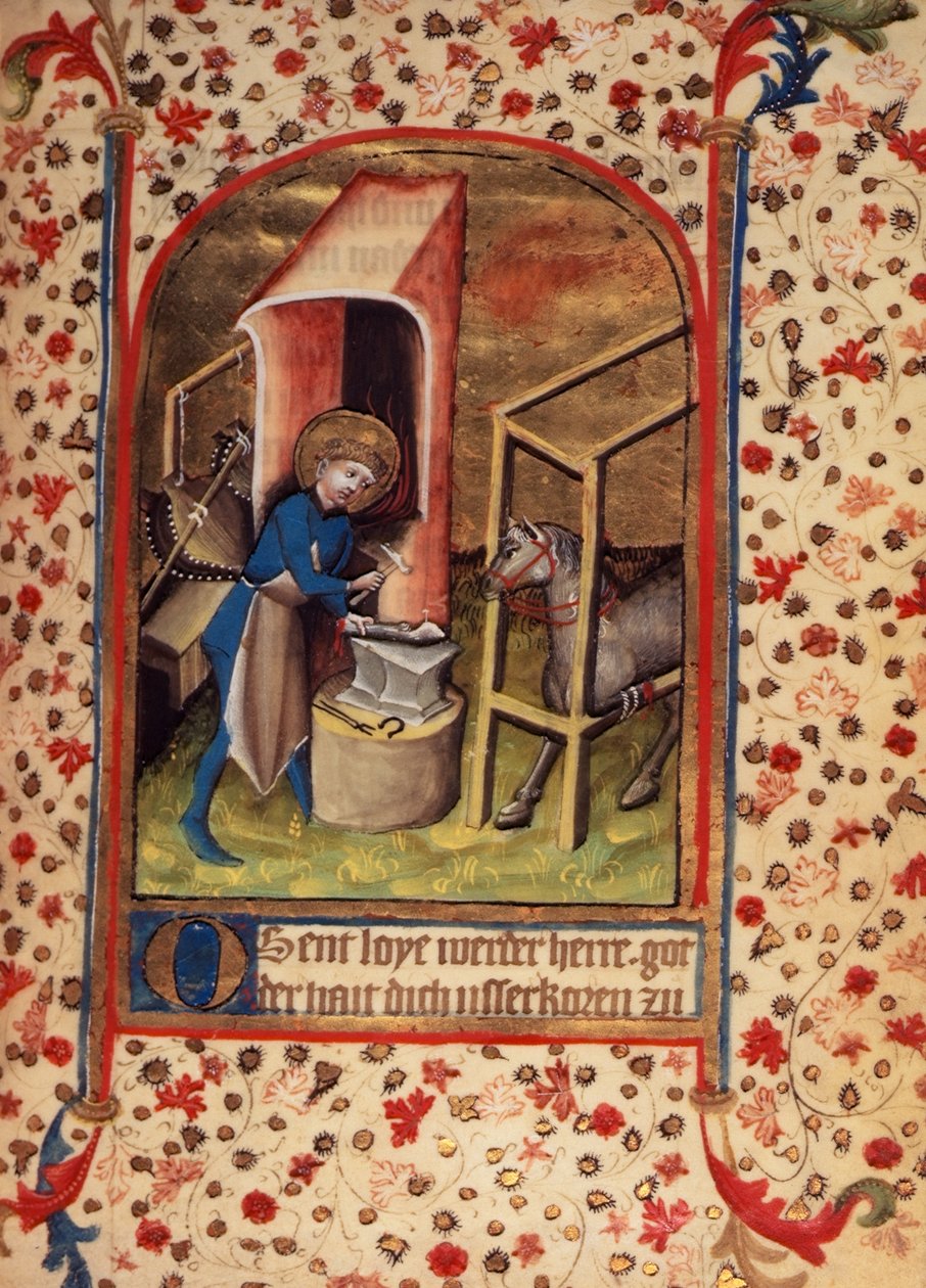 Egerton 859 fol.17 St. Eligius (588-660) sko en hest, fra 