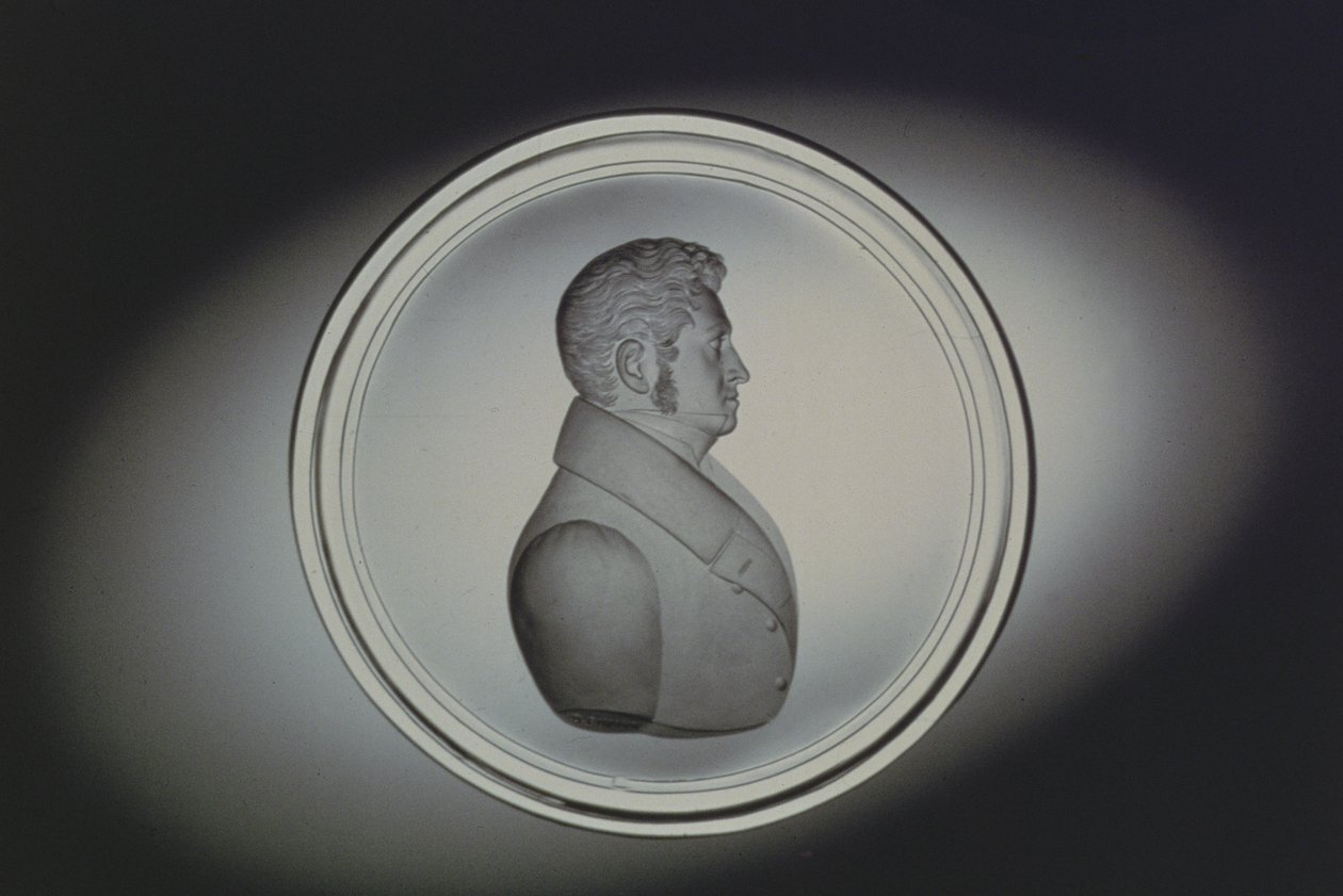 Indgraveret portræt af Dominick Biemann, Bohemia, 1834 (glas) af German School