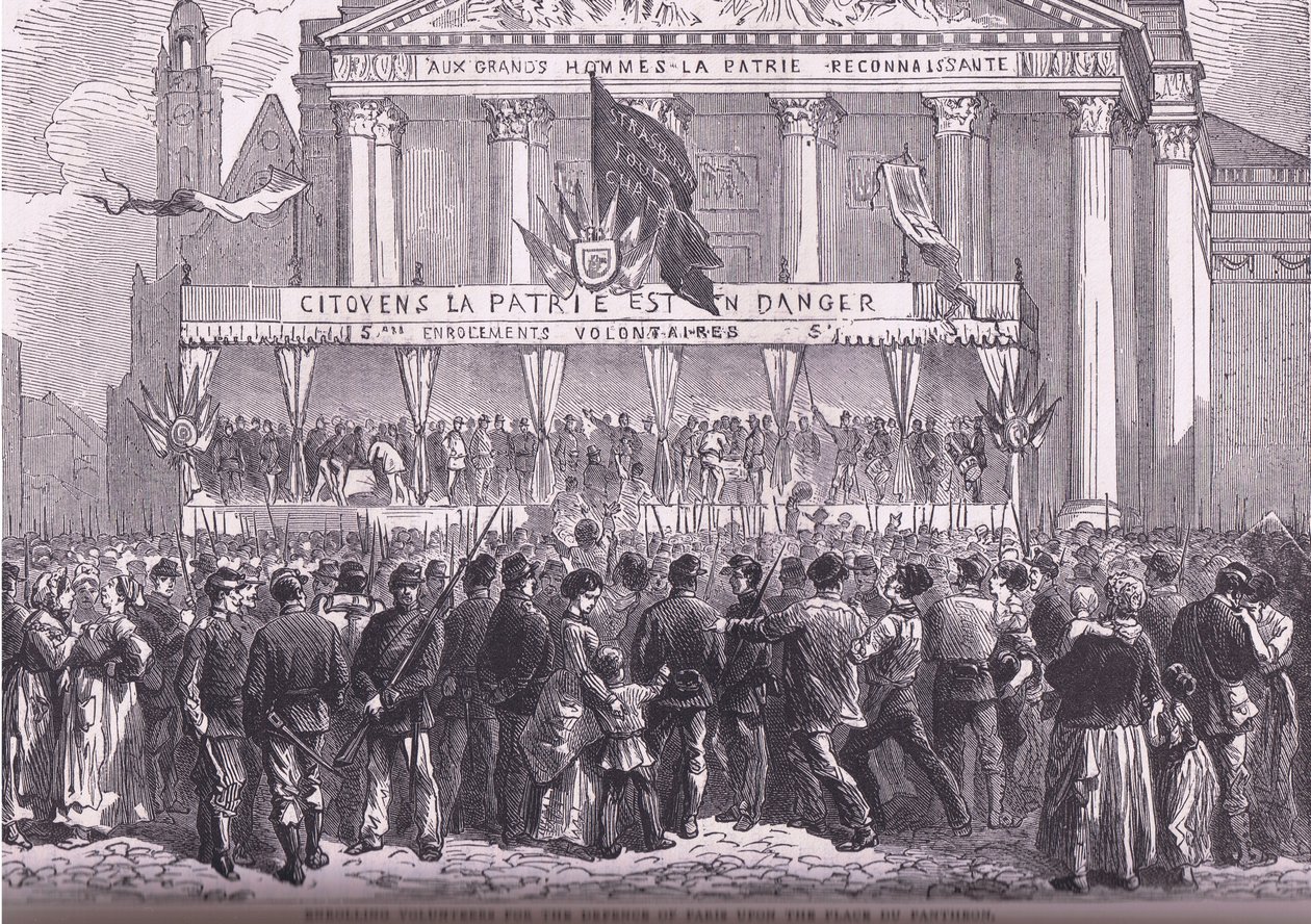 Tilmelding af frivillige til forsvaret af Paris, Cassells historie om krigen mellem Frankrig og Tyskland udgivet af Cassell and Company Limited, ca. 1890 (litho) af German School