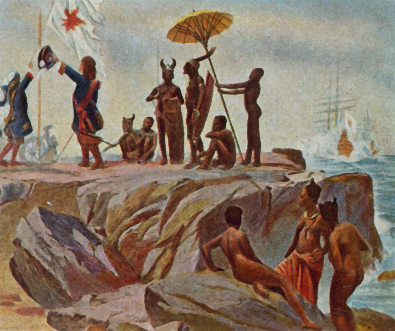 Etablering af kolonier på den afrikanske kyst. 1. januar 1683 (forbedret farvelitografi) af German School