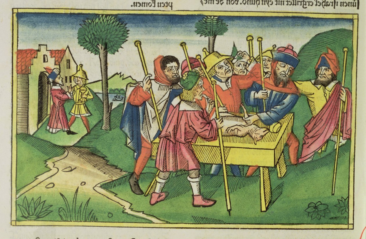 Anden Mosebog 12 Den første påske, fra Nürnbergbibelen (Biblia Sacra Germanaica) (farvet træsnit) af German School