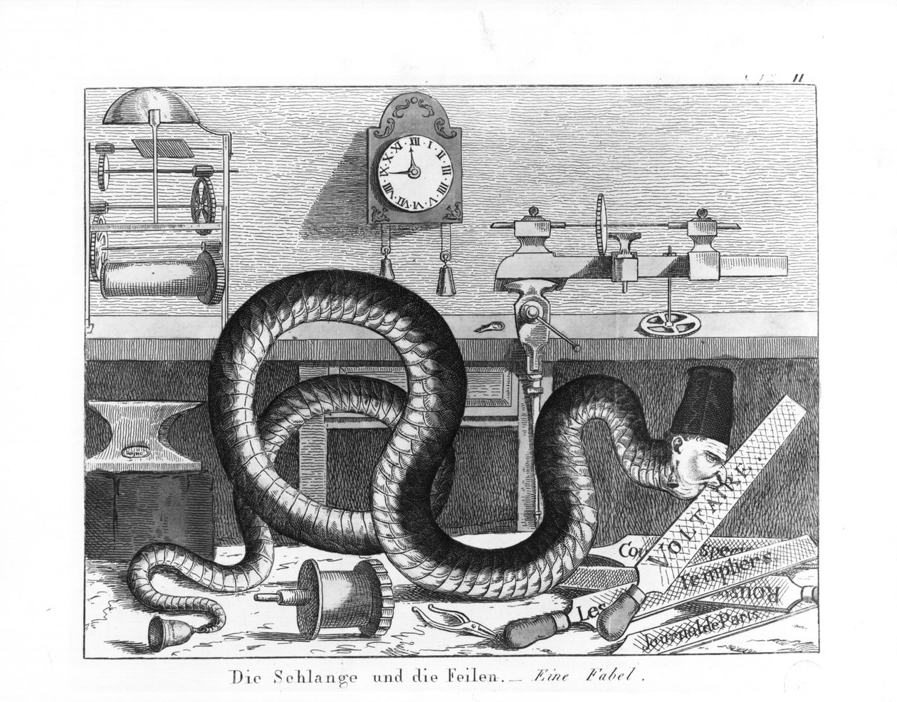 Fable of the Snake and the Files (gravering) (bw foto) af German School