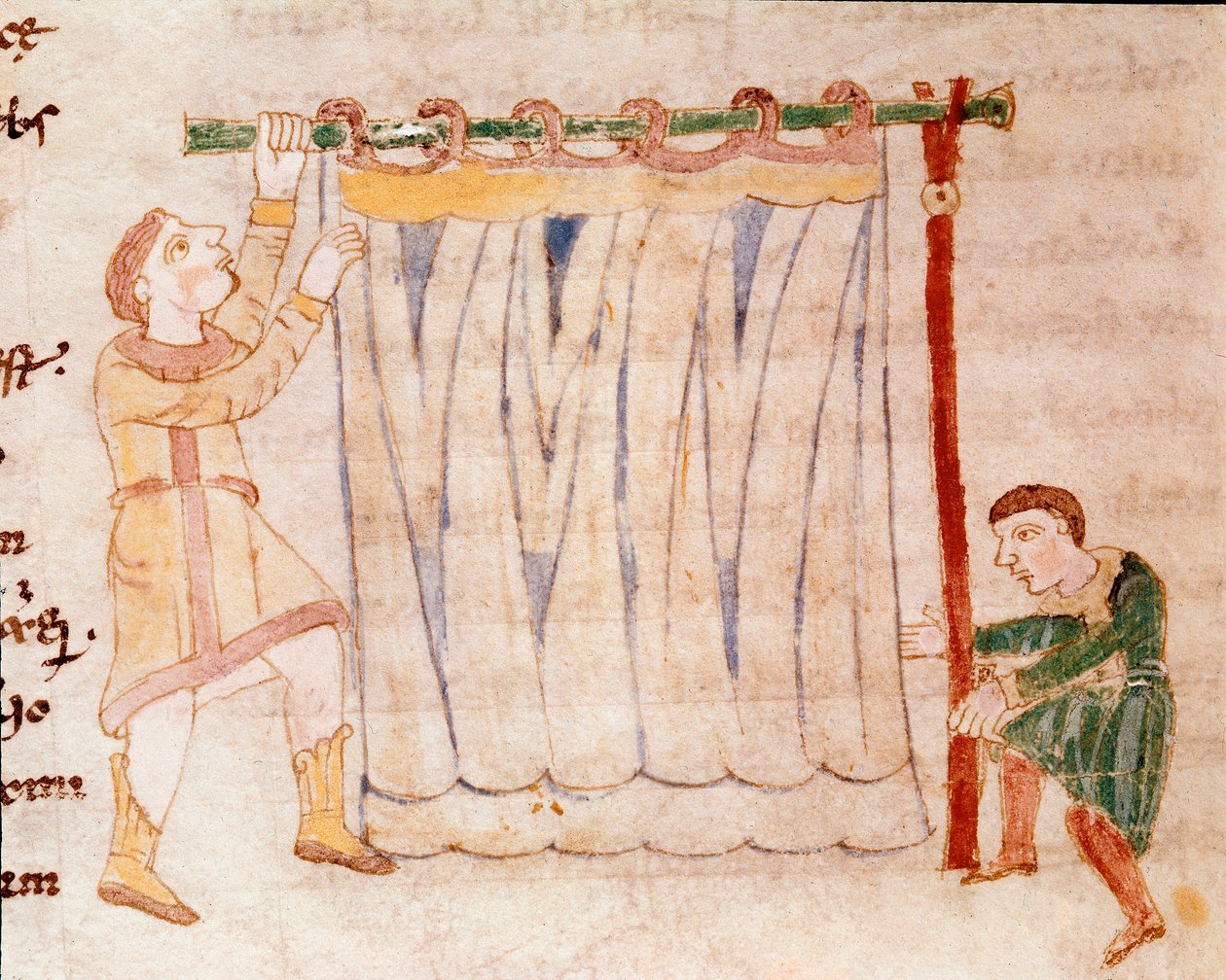 Stofarbejde. Miniature taget fra manuskriptet "" De Universo" eller "" De rerum naturis"" (Fra tingenes natur) af Rabanus Maurus Magnentius (eller Raban Maur eller Raban Mauro, ca. 780-856). 9. århundrede. Arkiv af Mount Cassin Abbey af German School