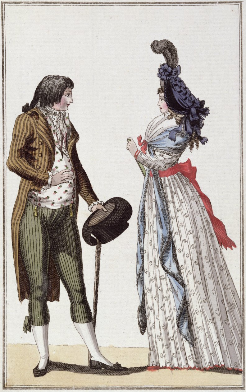 Moderigtigt par fra Directoire-perioden (1795-99) (farvegravering) af German School