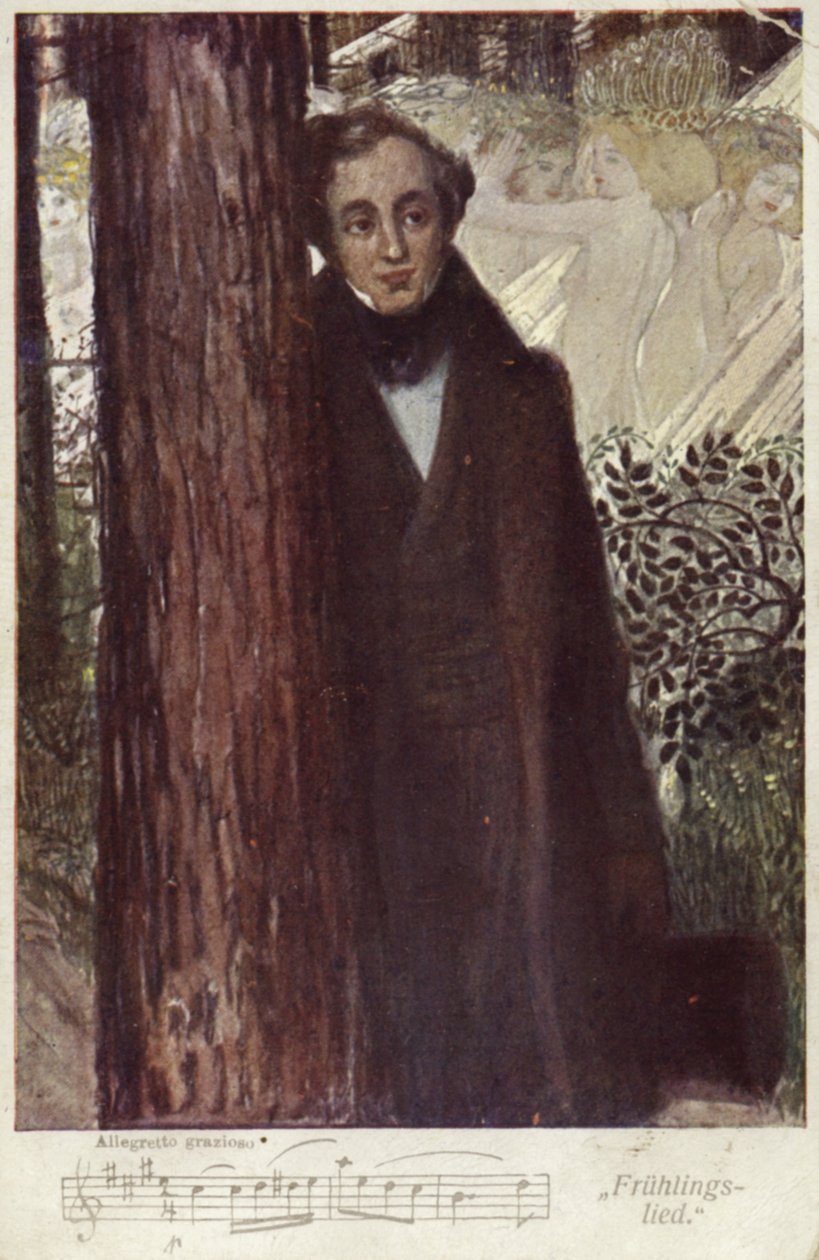 Felix Mendelssohn, tysk komponist (farvelitografi) af German School