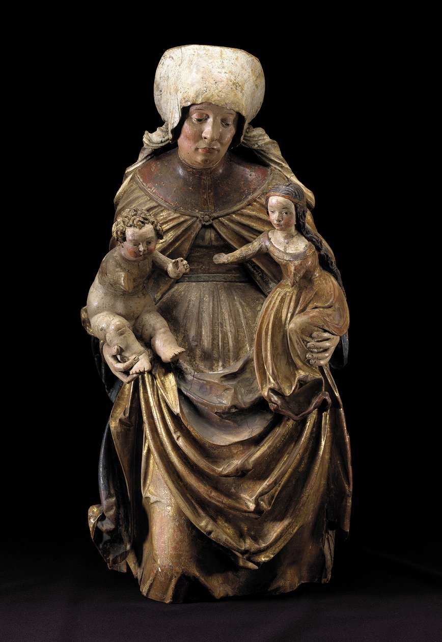 Figurgruppe af Anna Selbdritt, Schwaben (polykrom og forgyldt træ) af German School