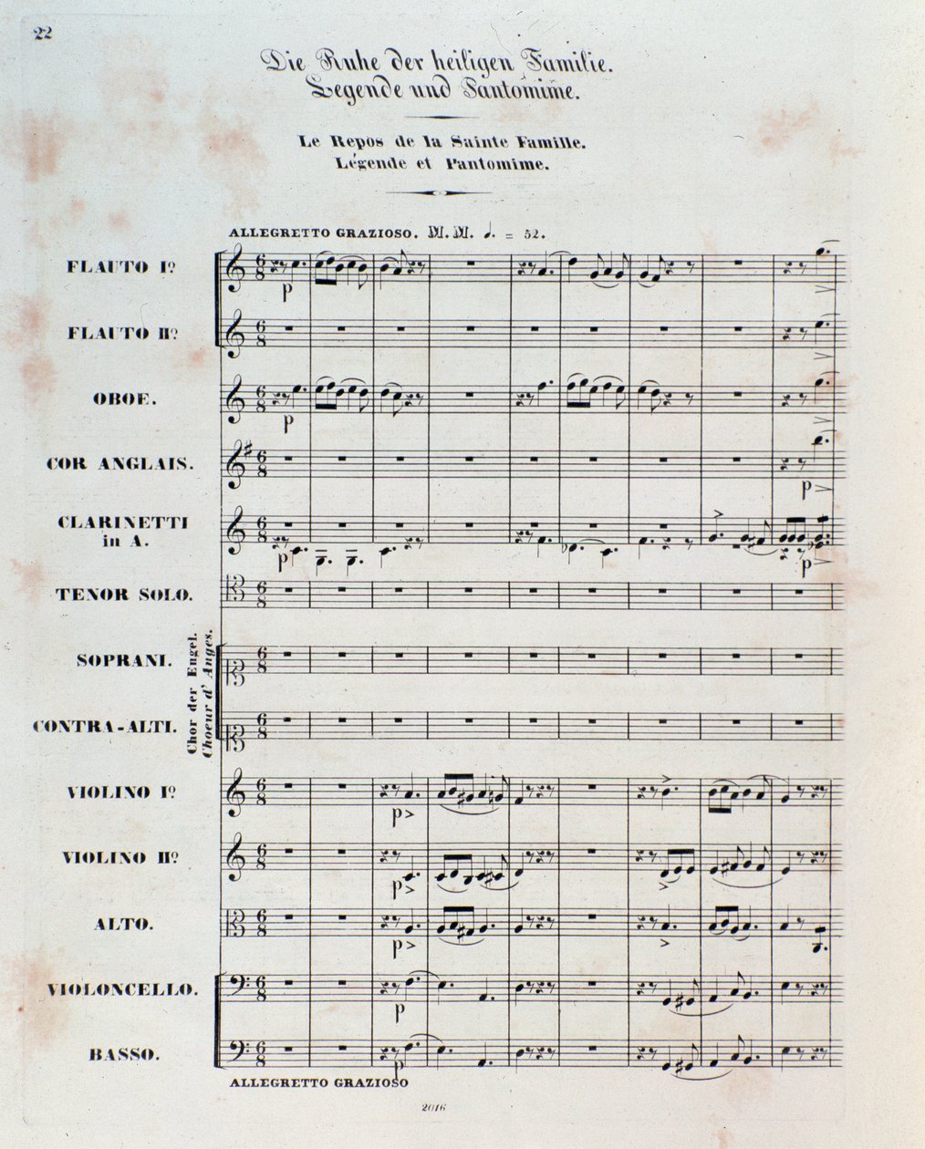 Første side af partituret til The Flight Into Egypt, op. 25, ouverture af Hector Berlioz af German School