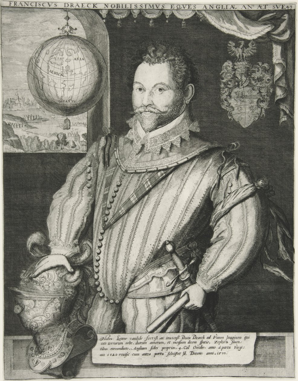 Francis Drake, pub. 19. århundrede (gravering) af German School