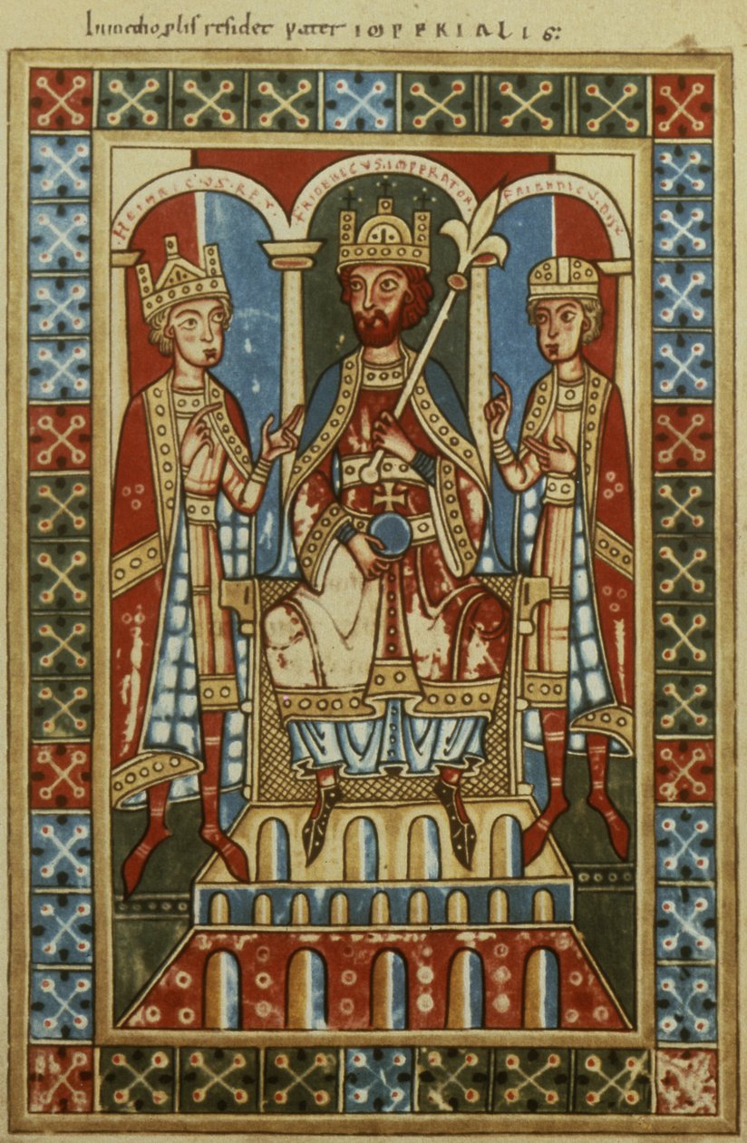 Frederik I med sine to sønner kong Henrik VI og hertug Frederik, c.1180 af German School