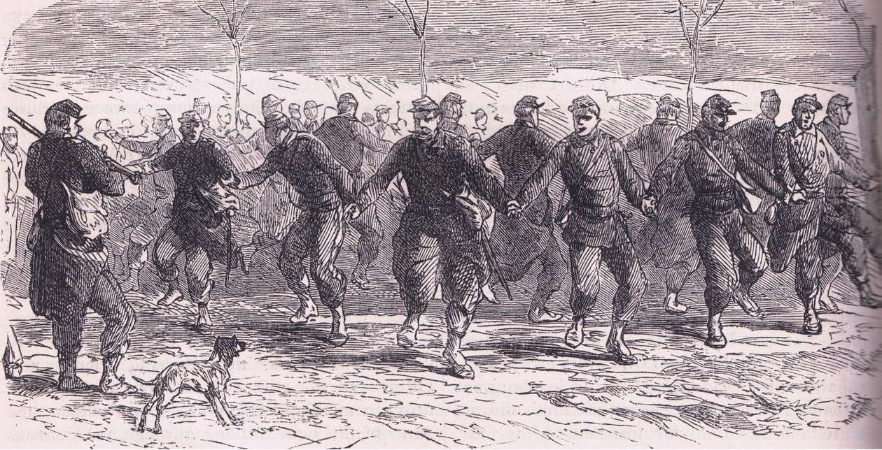 Franske soldater danser i lejren, Cassells historie om krigen mellem Frankrig og Tyskland udgivet af Cassell and Company Limited, ca. 1890 (litho) af German School