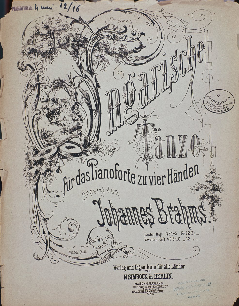 Frontispice til Ungariske danse (Ungarische Tanze) af Johannes Brahms (1833-1897) af German School