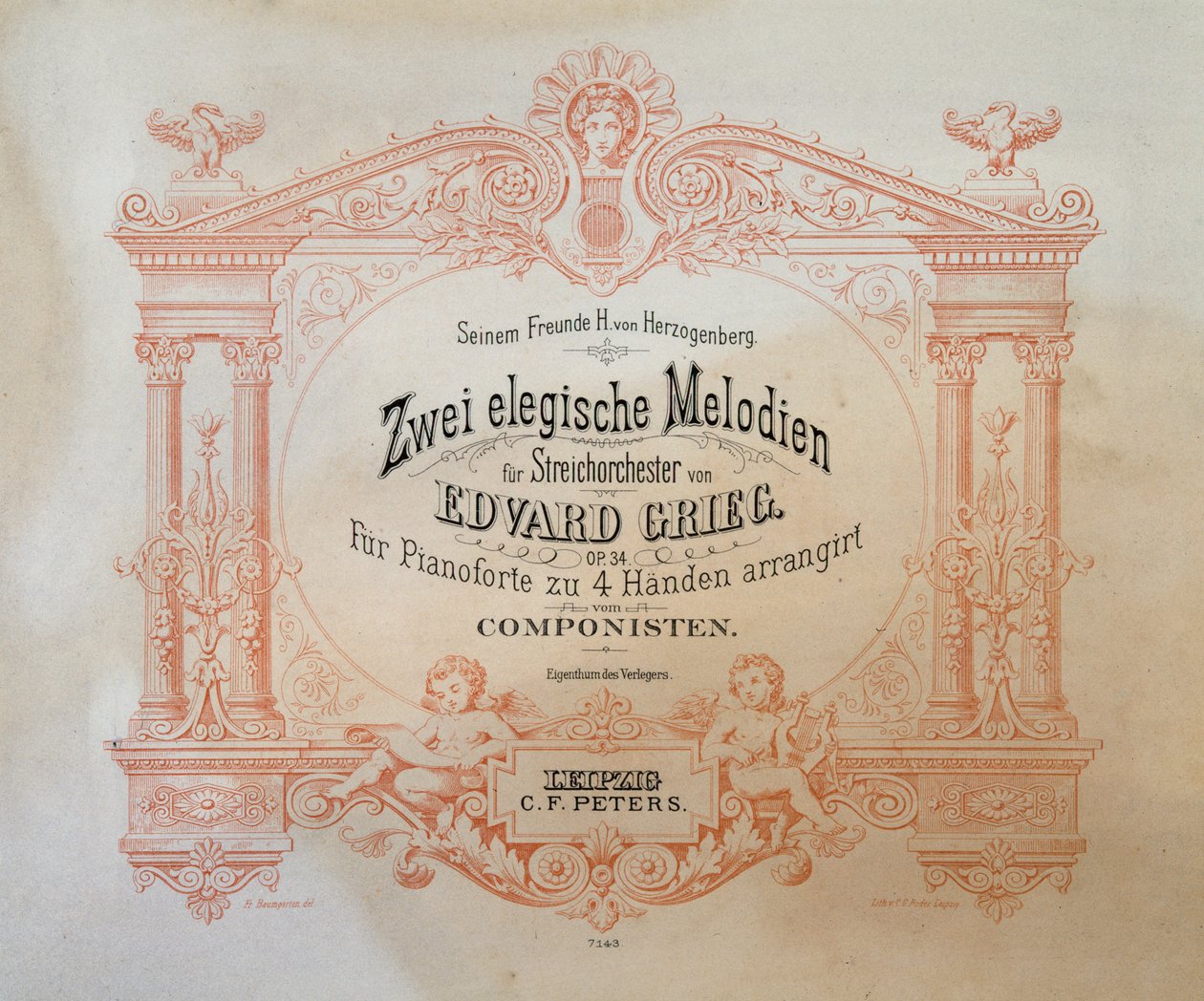 Frontispice af to elegiske melodier af Edward Hagerup Grieg (1843-1907). af German School