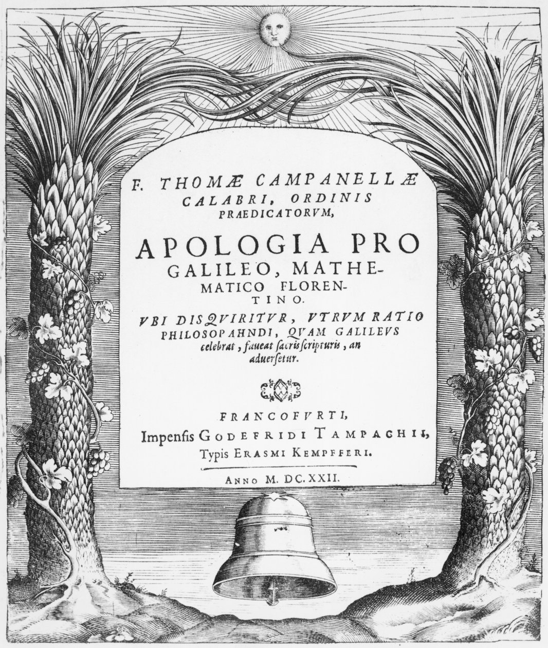 Frontispice til Apologia pro Galileo, Mathematico Florentino af Tommaso Campanella, udgivet i Frankfurt, 1622 af German School