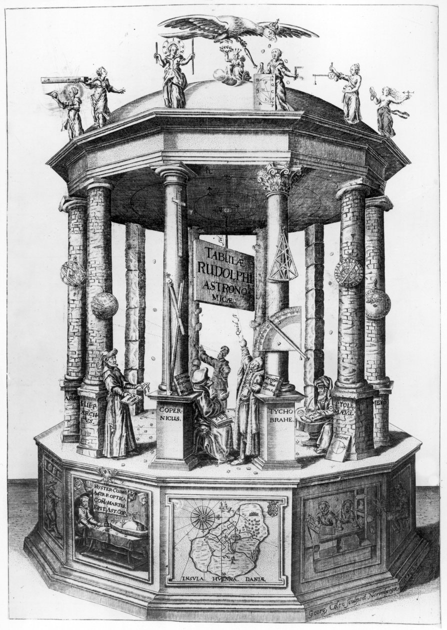 Frontispice til Rudolphine-tabellerne kompileret af Johannes Kepler, udgivet i 1627 af German School