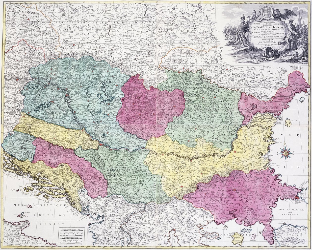 Geografisk kort over krigsteatret, der viser kongeriget Ungarn i hovedsagen, 1771 af German School