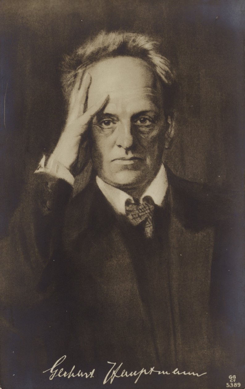 Gerhard Hauptmann (1862-1946), tysk dramatiker og romanforfatter (litografi) af German School