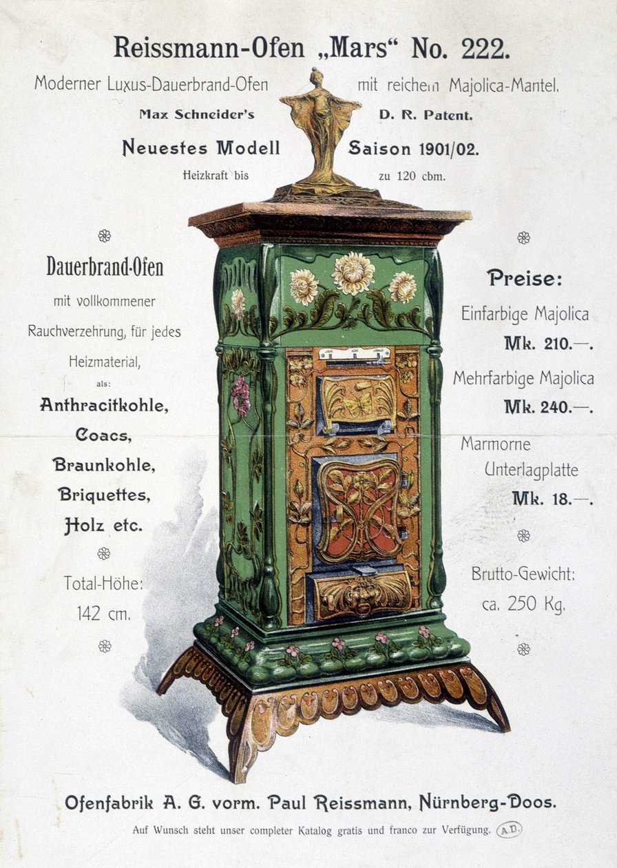 Tysk reklame for en kedel i art nouveau-stil, slutningen af det 19. århundrede af German School