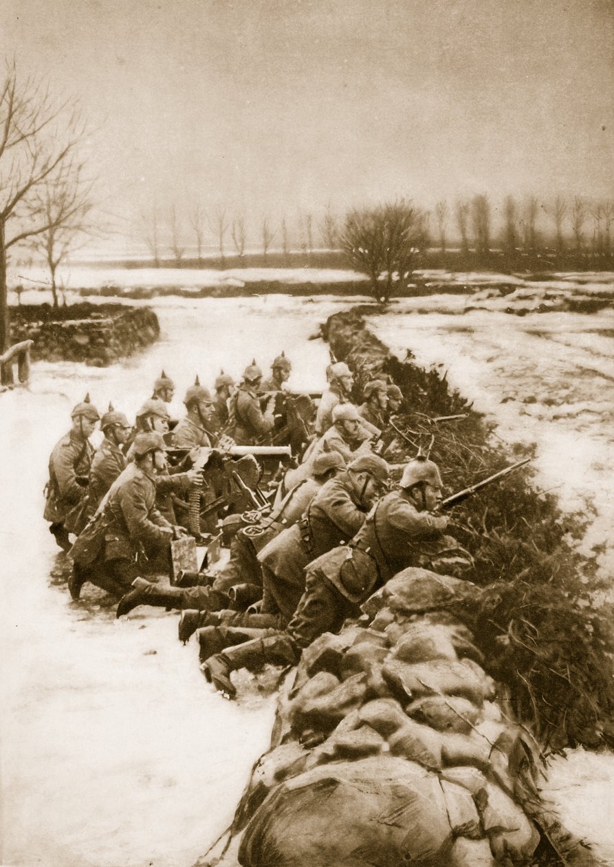 Tysk maskingeværsektion holder en barrikade i Polen, 1914-19 af German School