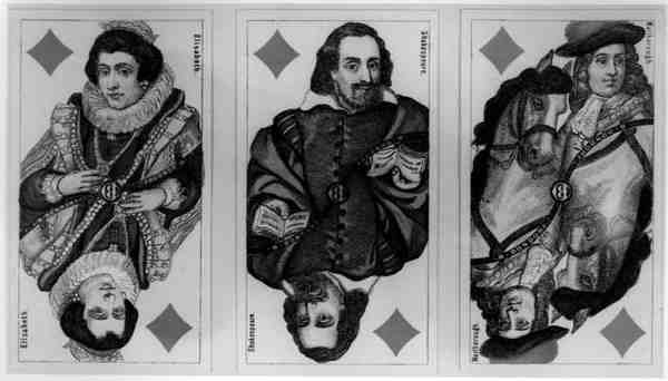 Tyske spillekort forestillende Elisabeth, Shakespeare og Marlborough af German School