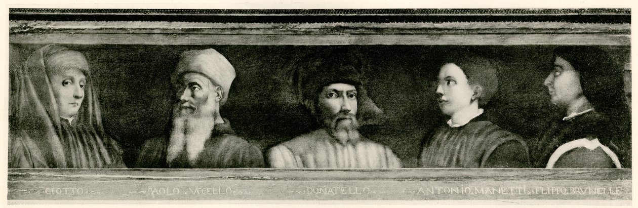 Giotto di Bondone (1267 - 1337), Paolo Uccello (1397 - 1475), Donatello (1386 - 1466), Antonio Manetti (1402 - 1460), Filippo di der Brunellesco (1377 - 1466) af German School