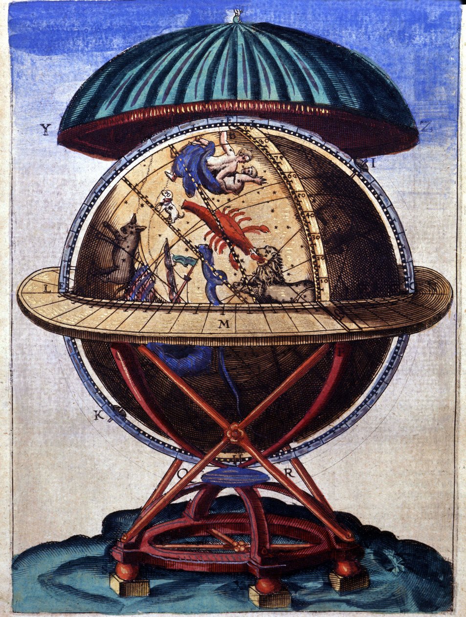 Den store orichaliske globus i "Mekanisk astronomi" af Tycho Brahe (1546 - 1601), Wandsbeck af German School