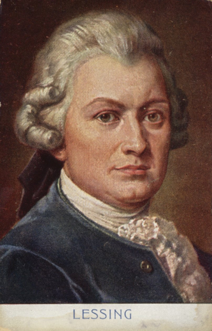 Gotthold Ephraim Lessing (1729-1781), tysk forfatter, filosof og dramatiker (farvelitografi) af German School
