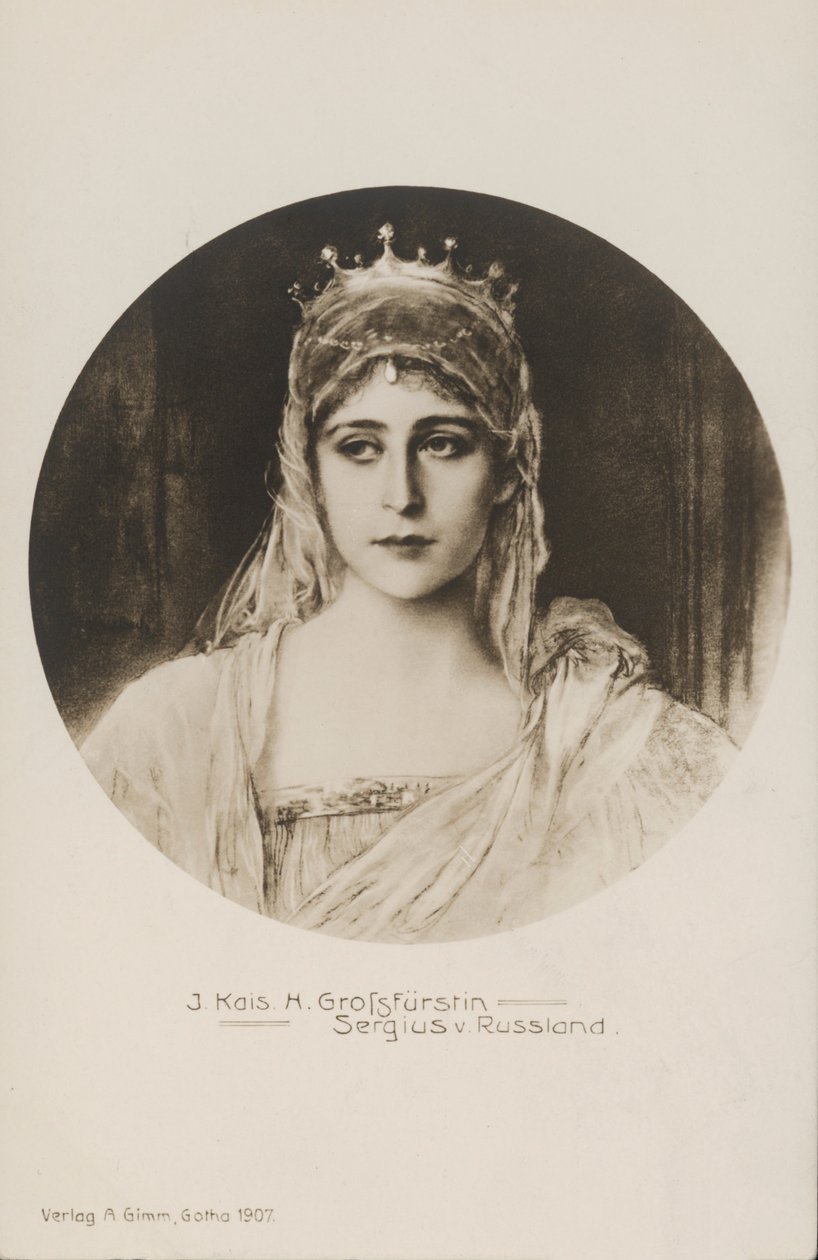 Storhertuginde Elizabeth Feodorovna, hustru til storhertug Sergei Alexandrovich af Rusland (litografi) af German School