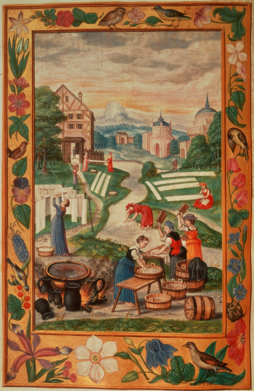 Harl 3469 f.32v Kvinder beskæftiget med vasketøj, fra 