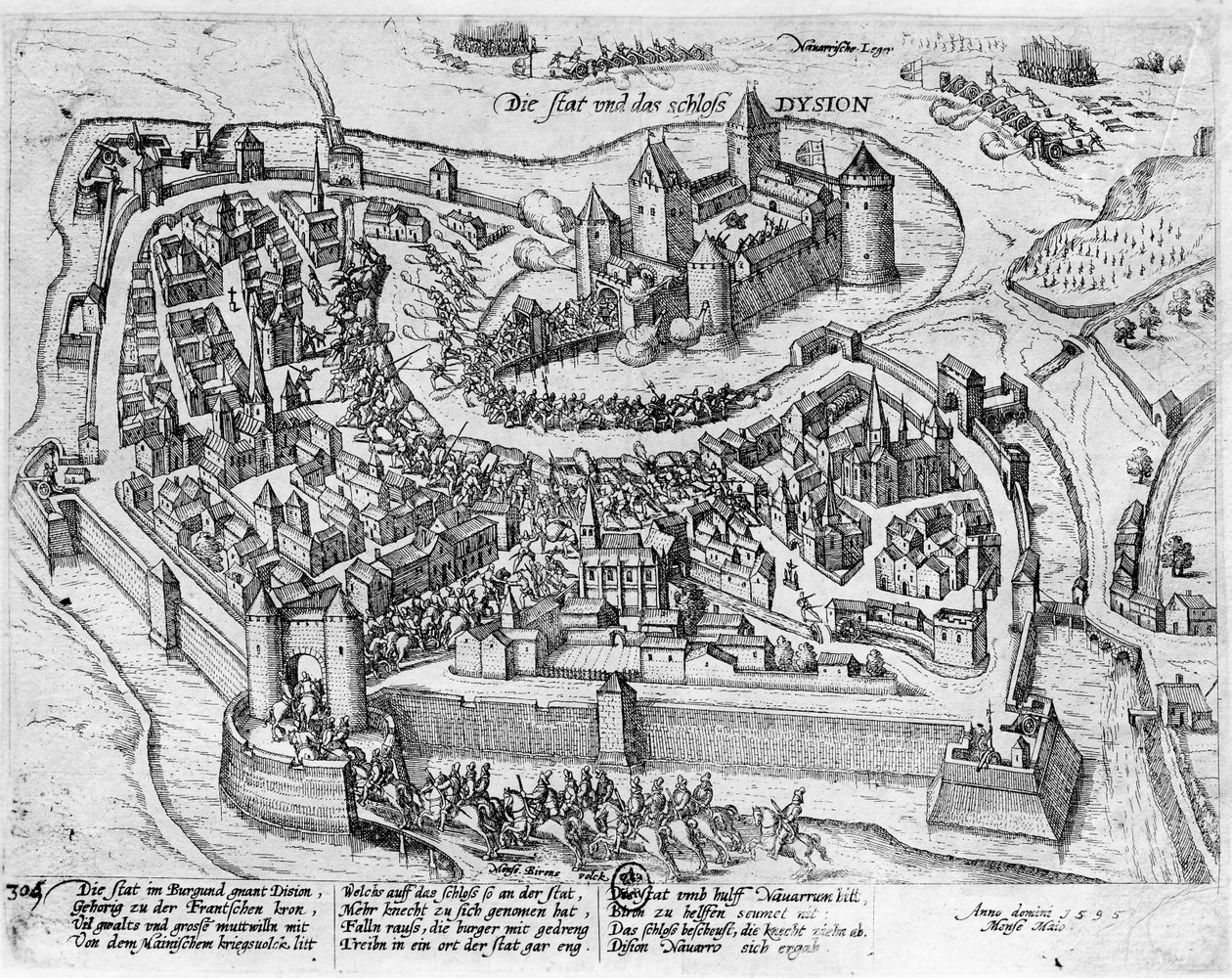 Henri IV (1553-1610) på vej ind i Dijon efter sin sejr i Fontaine-Francaise over det spanske, 5. juni 1595 af German School