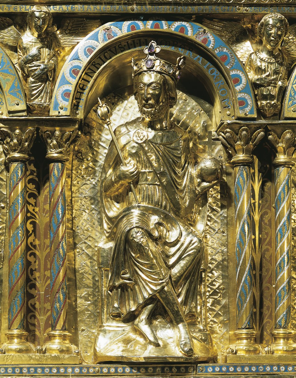 Henrik 4., tysk-romersk kejser (1050-1106), detalje fra kejser Karl den Stores (742-814) helligdom 1215 (guld og emalje) af German School