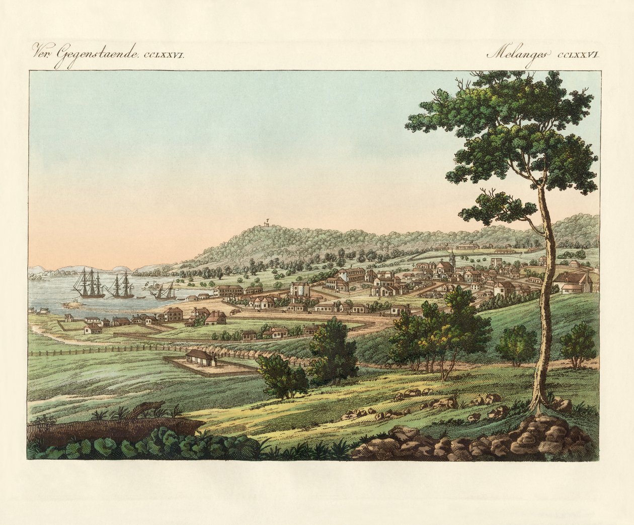 Hobart Town ved Van Diemens Land (farvet gravering) af German School