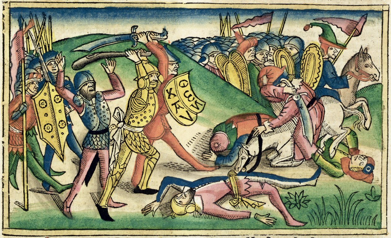 I Kongebog 15 16 Krig mellem Asa og Baasha, fra Nürnbergbibelen (Biblia Sacra Germanaica) (farvet træsnit) af German School
