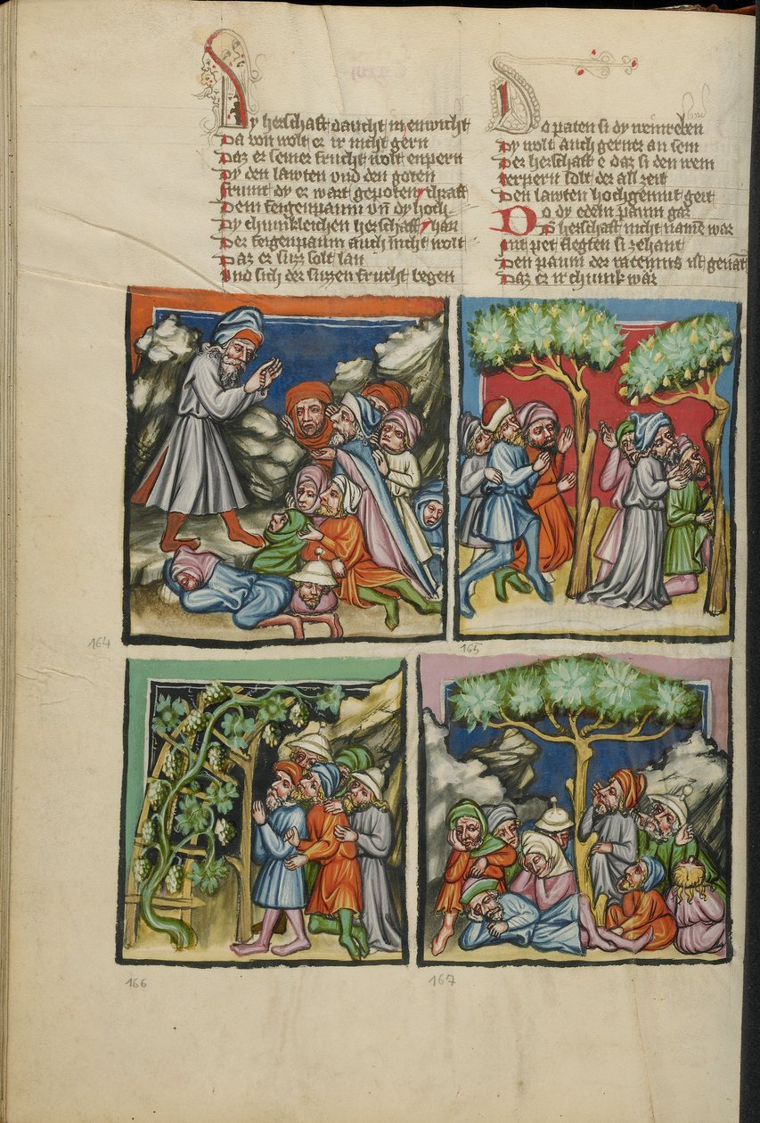 Illuminations fra Weltchronik Ms 33 fol. 135v, c.1400-10 (tempera, guld- og sølvmaling, blæk på pergament) af German School