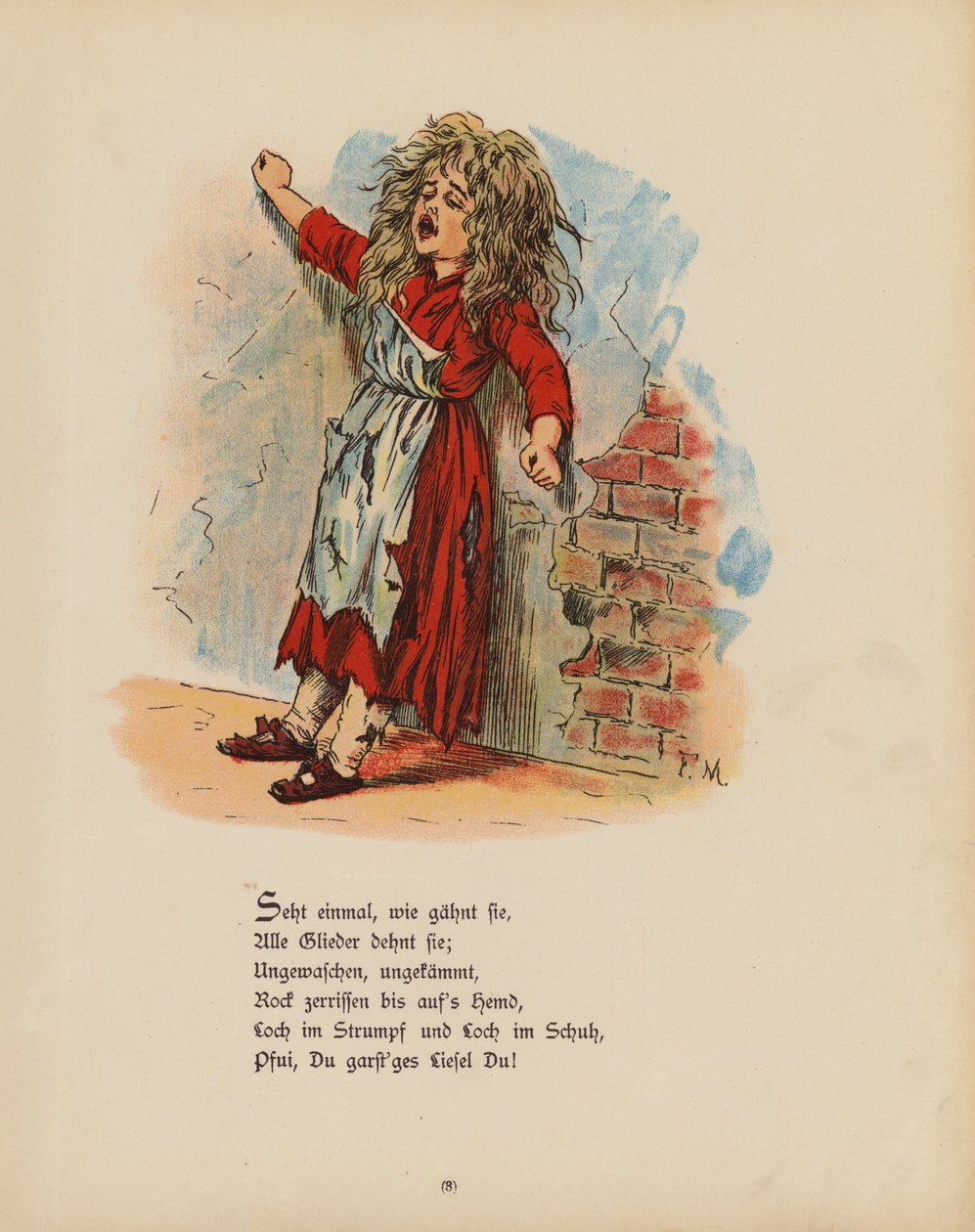 Illustration til Die Struwwel-Liese (farvelitografi) af German School