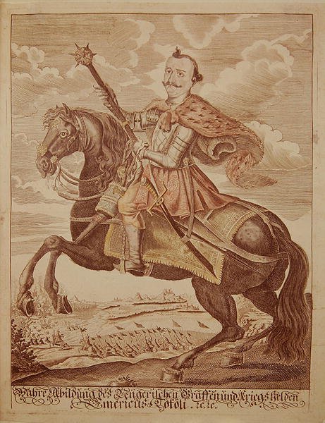 Imre Thokoly (1657-1705), Prins af Transsylvanien (farvet gravering) af German School