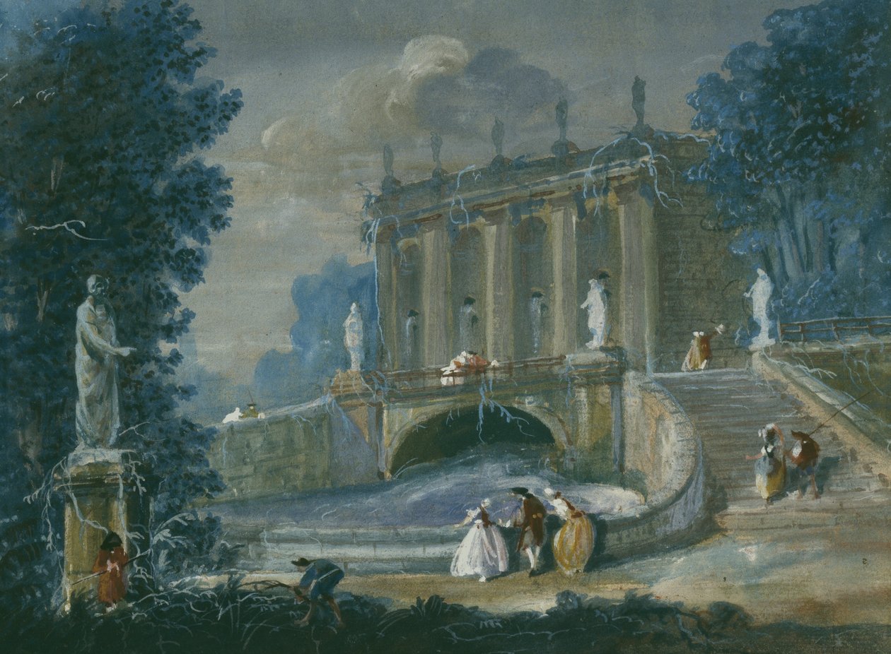 I haverne ved Palace Sanssouci, Potsdam, Preussen (wc på papir) af German School