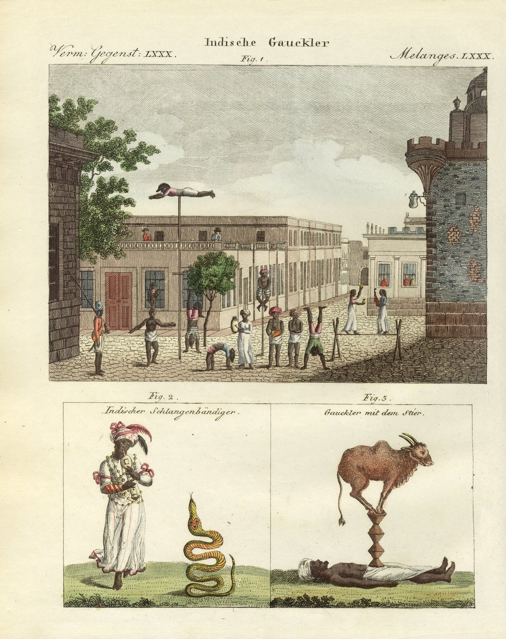 Indiske bateleurs (farvet gravering) af German School