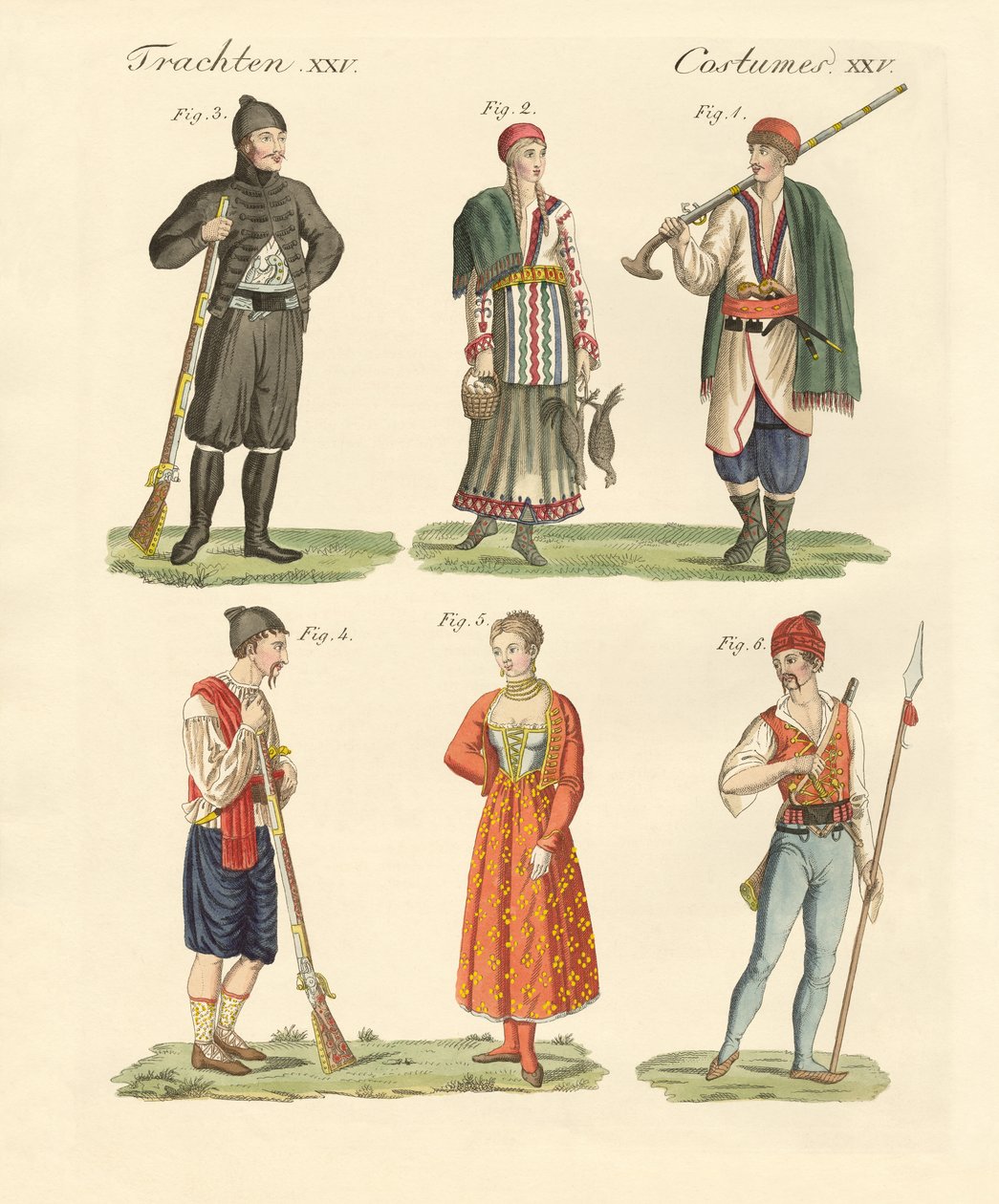 Indbyggere i Montenegro, Albanien (farvet gravering) af German School