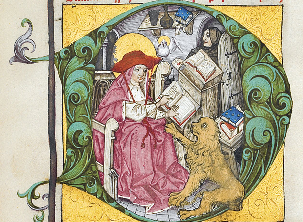 Initial D from Epistolae Hieronymus, St. Jerome "s letters and tractates, edited by Adrianus Brielisdani af German School